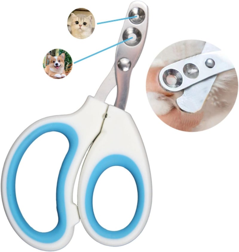 Vesslam Newly Upgraded Design Cat & Dog Nail Clippers with Two Circular Cutting Holes of Different Sizes(2mm&4mm)-Avoid Over Cutting Pet Nail Clippers - Professional Paw Trimmer Set (Blue) - Image 1
